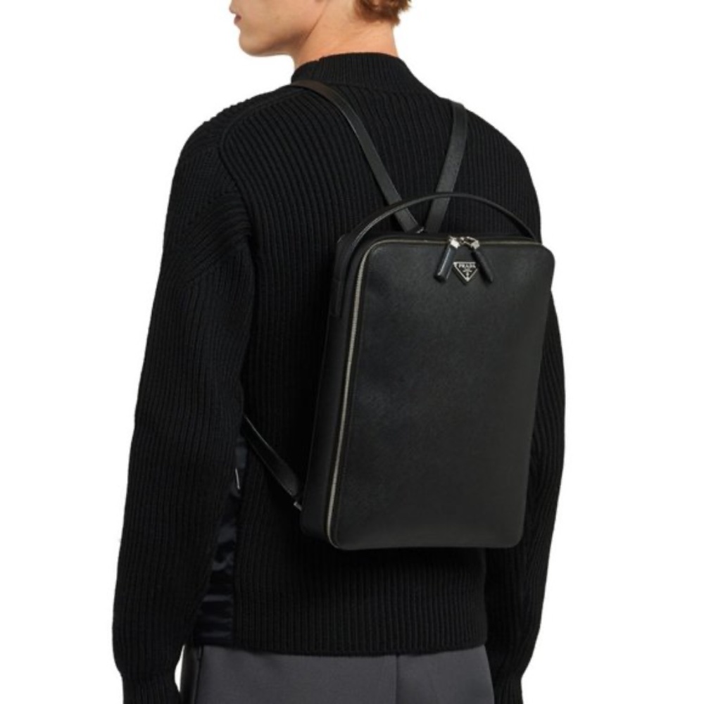 Prada Men's Large Black Saffiano Leather Square Backpack